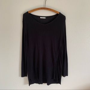 Maude Vivante Viscose Black Clara Rouched Tie Knit Pullover Sweater sz L